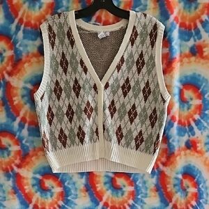 Rue21 Cream and Brown Knit Sweater Vest